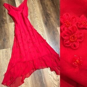Vintage Y2K 100% Silk Beaded Dress Vintage Beaded Dress Silk Prom Cowl Floral